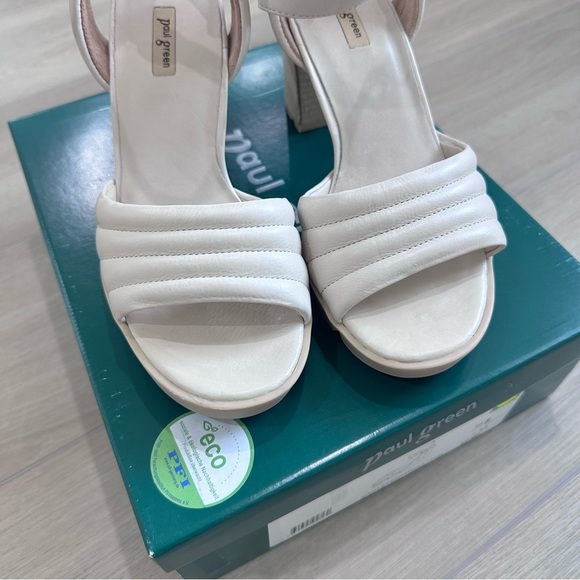 Paul Green Leslie platform heel biscuit leather Open Toe sandal size 5.5 US 8 - Picture 2 of 9